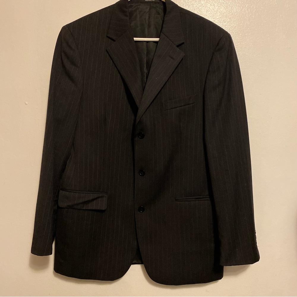 Classic Black Pinstripe Men's Blazer S&K Andrew‎ Fezza  Size 42L Three Button Up